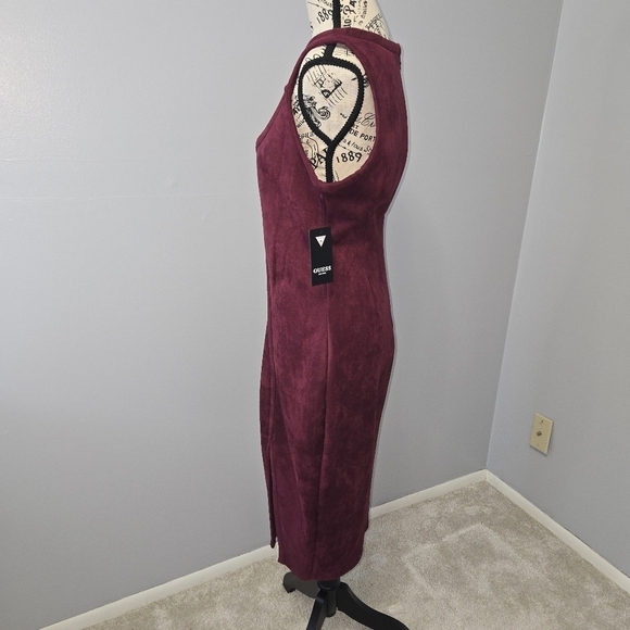 Guess Red Bodycon Midi Dress Crew Neck Faux Suede Size 6  NWT - Picture 3 of 10